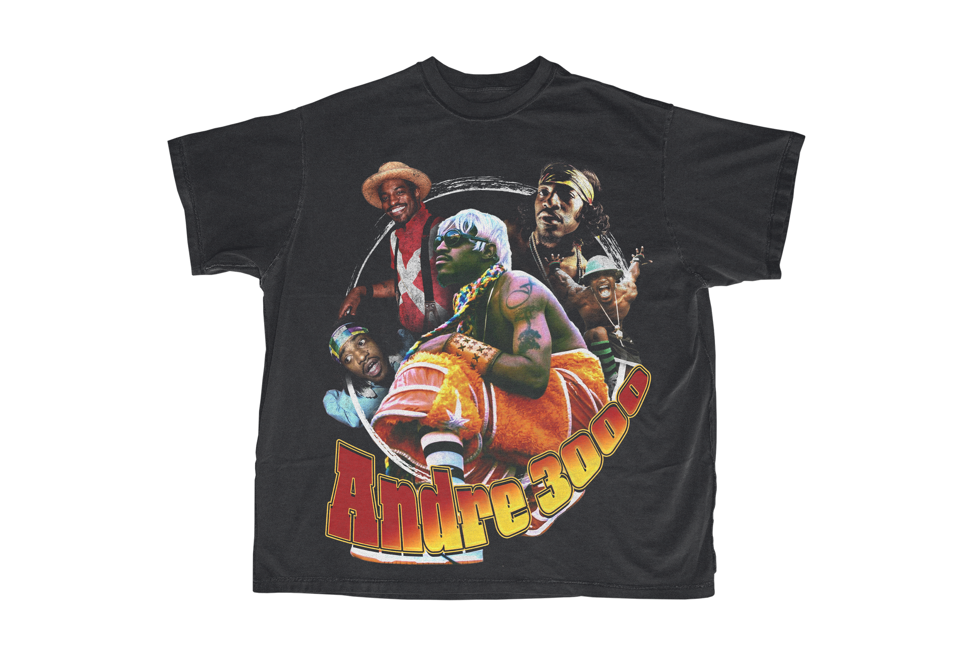 Andre 3000 tee in grey with orange as the main design